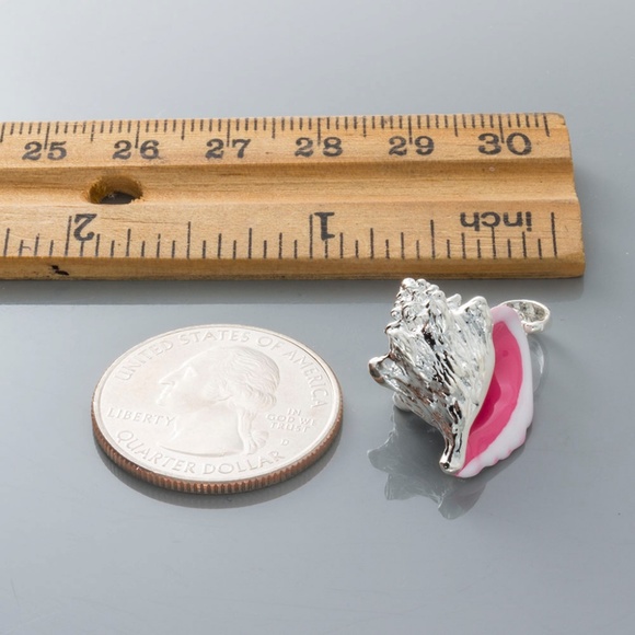 925 Sterling Silver Large Enamel Conch Shell Necklace Charm Pendant w Chain - Picture 7 of 12